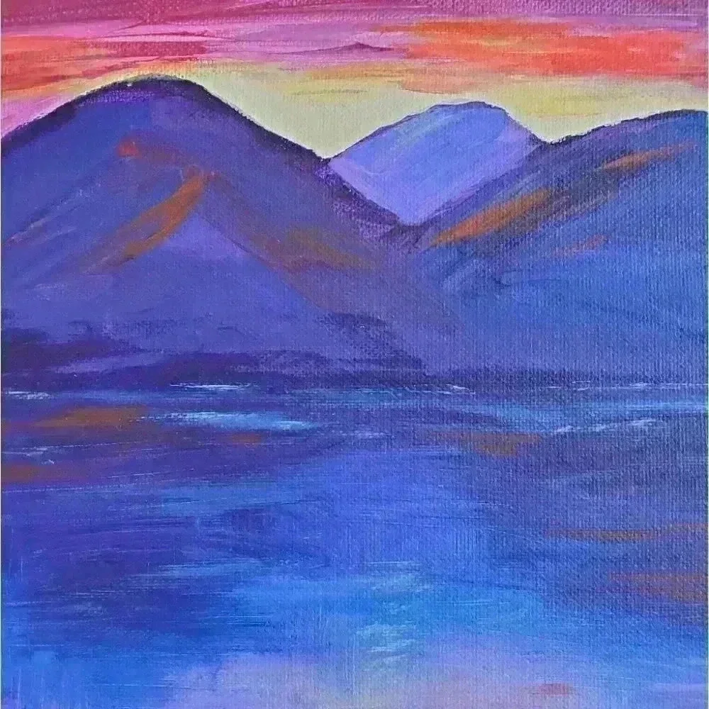 Home wall art acrylic sunset lake painting